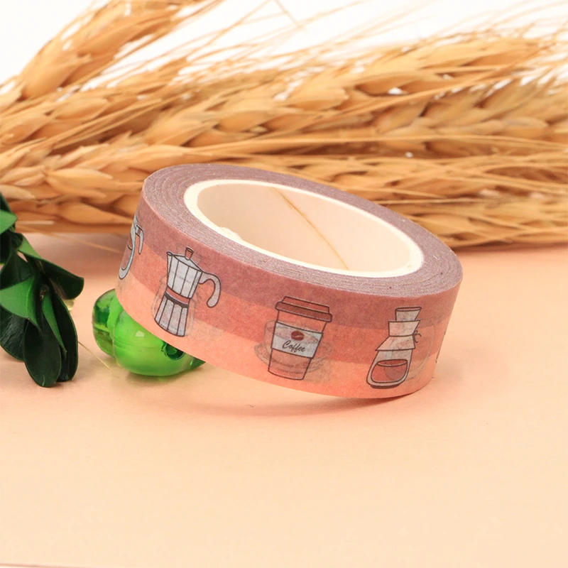 

2022 NEW 10pcs/Lot 15mm*10m Decorative Coffee Cap Washi Tape Scrapbooking Masking Tape Office Supply mask washi tape