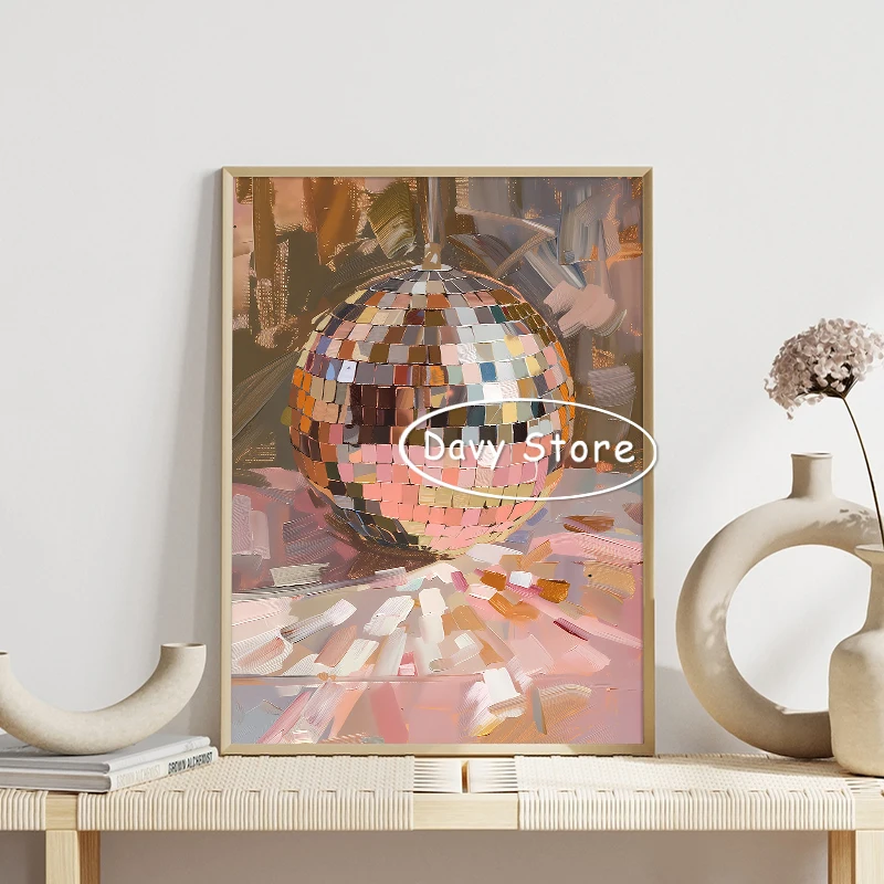 Постер Mirrorball розовый диско-шар преппи холст живопись Y2K модная Веселая Настенная