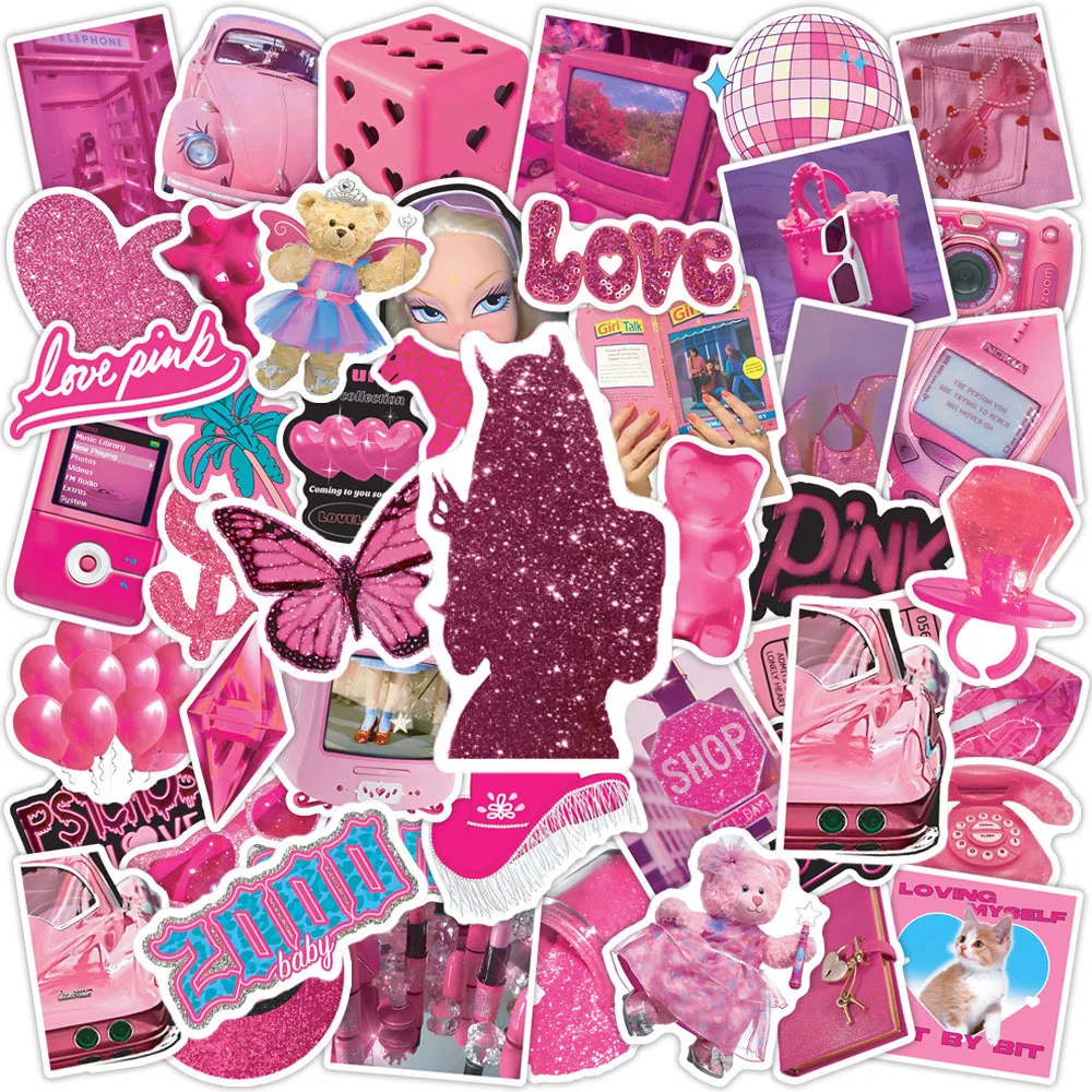 

10/50Pcs Pink Preppy Girls Cartoon Graffiti Stickers Phone Luggage Laptop Scrapbooking Car Guitar DIY Comics Sticker Party Gift
