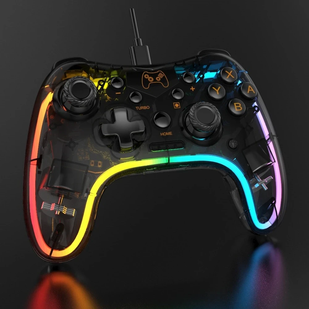 NEW STK-2039 Wired Gamepad For Switch PS3 Game Console RGB Colorful Glow LED Controller Joystick For PC Windows Android