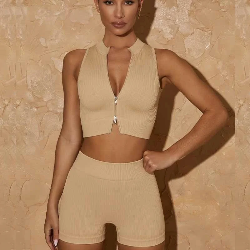 

Women's Sport Suit Gym Tights Yoga Set Workout Clothes For Woman Padded Zipper Sports Bra Crop Top High Waist Leggings Yoga Set