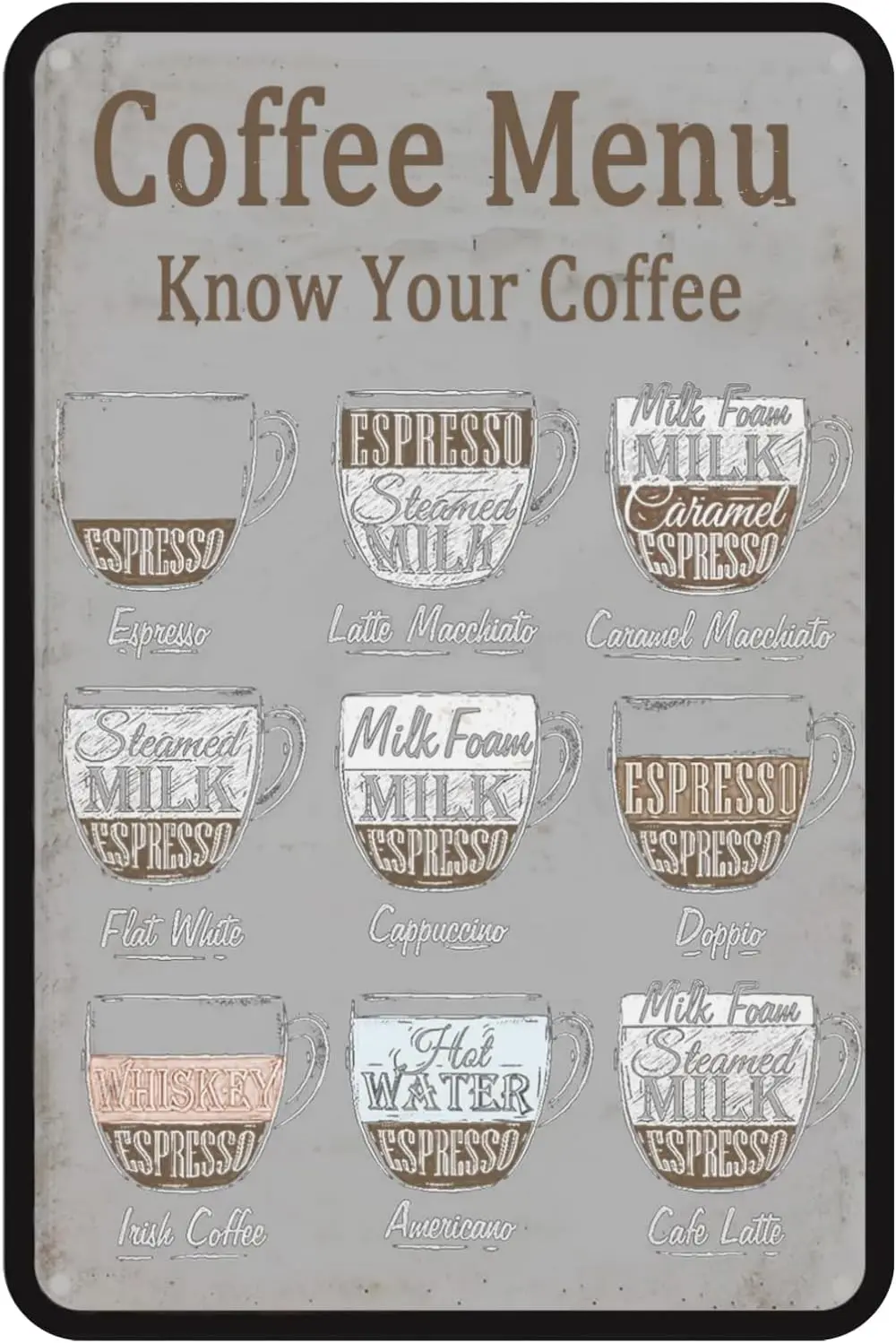Vntge Coffee Sgn Menu Know Your Sgns Br Metl Ретро кофейное меню Knowge Плакат для Cfe Home Wll rt Dec