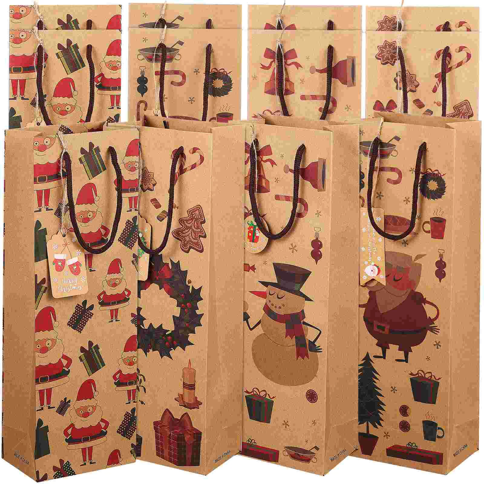 

Christmas Bag Bottle Gift Bags Kraft Wrapping Paper Handbag With Handles Tote Carrier