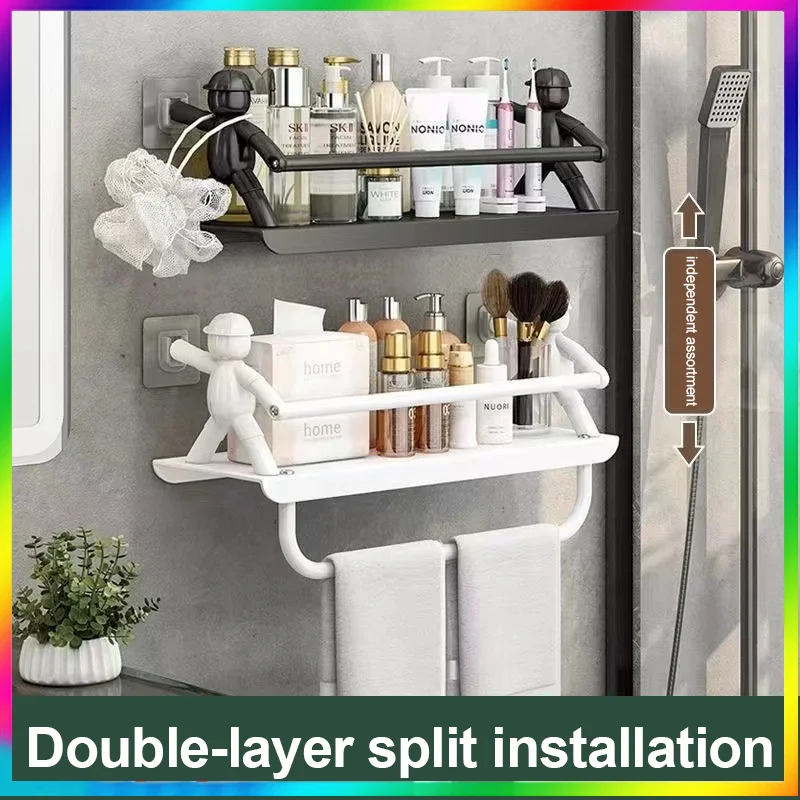 

Punch free Bathroom Shelf Stainless Steel Shower Rack Corner Shelf Bath Shower Shelf Black/White Storage Organizer Rack