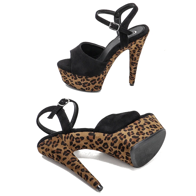 Leecabe 15CM/6Inch Leopard print Platform  Suede Upper Sandals  party High Heels Shoes Pole Dancing Shoes