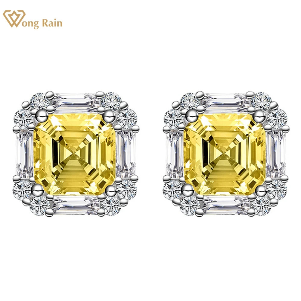 

Wong Rain 925 Sterling Silver Asscher Cut 7*7MM Citrine High Carbon Diamond Gemstone 18K Gold Plated Earrings Studs Fine Jewelry