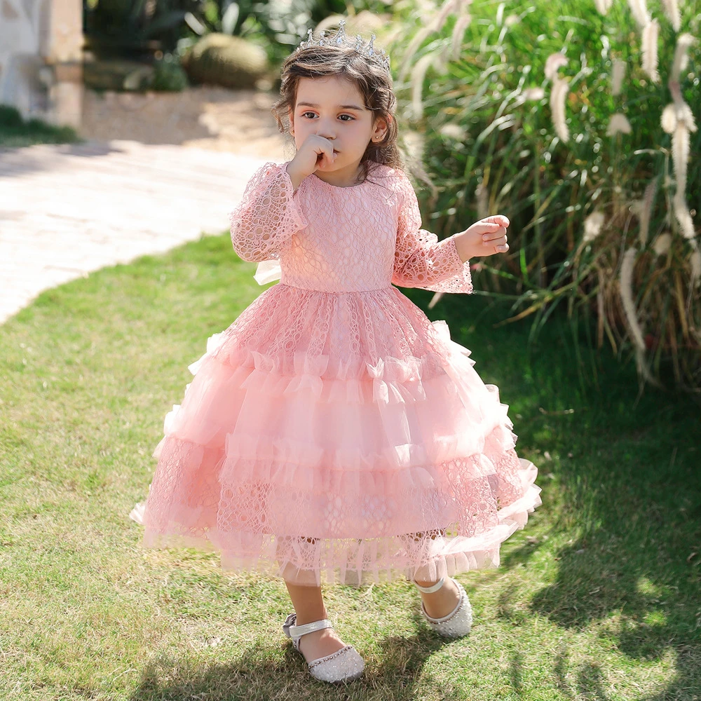 

Infant Lace Sweet 1 Year Birthday Baby Girl Dress Children Clothes Baby Beading Cake Princess Dress Party Wedding Baptism Dress