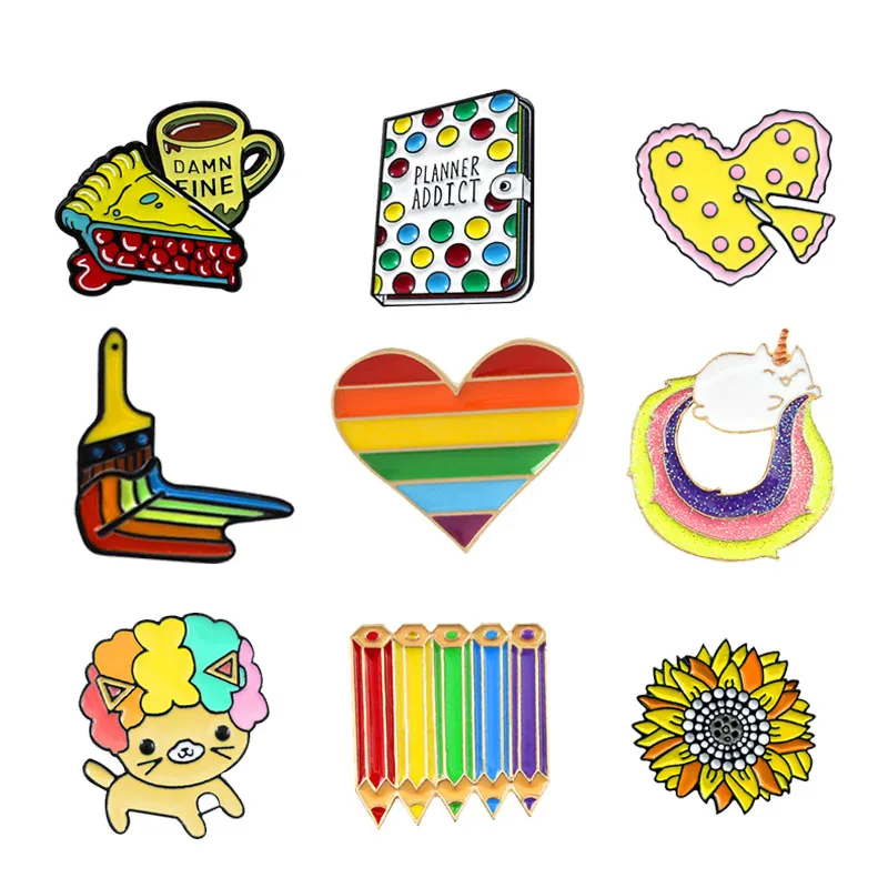 Кисть-карандаш брошь красочный DAMN FINE пирог кофе пицца книга цветок эмалированные