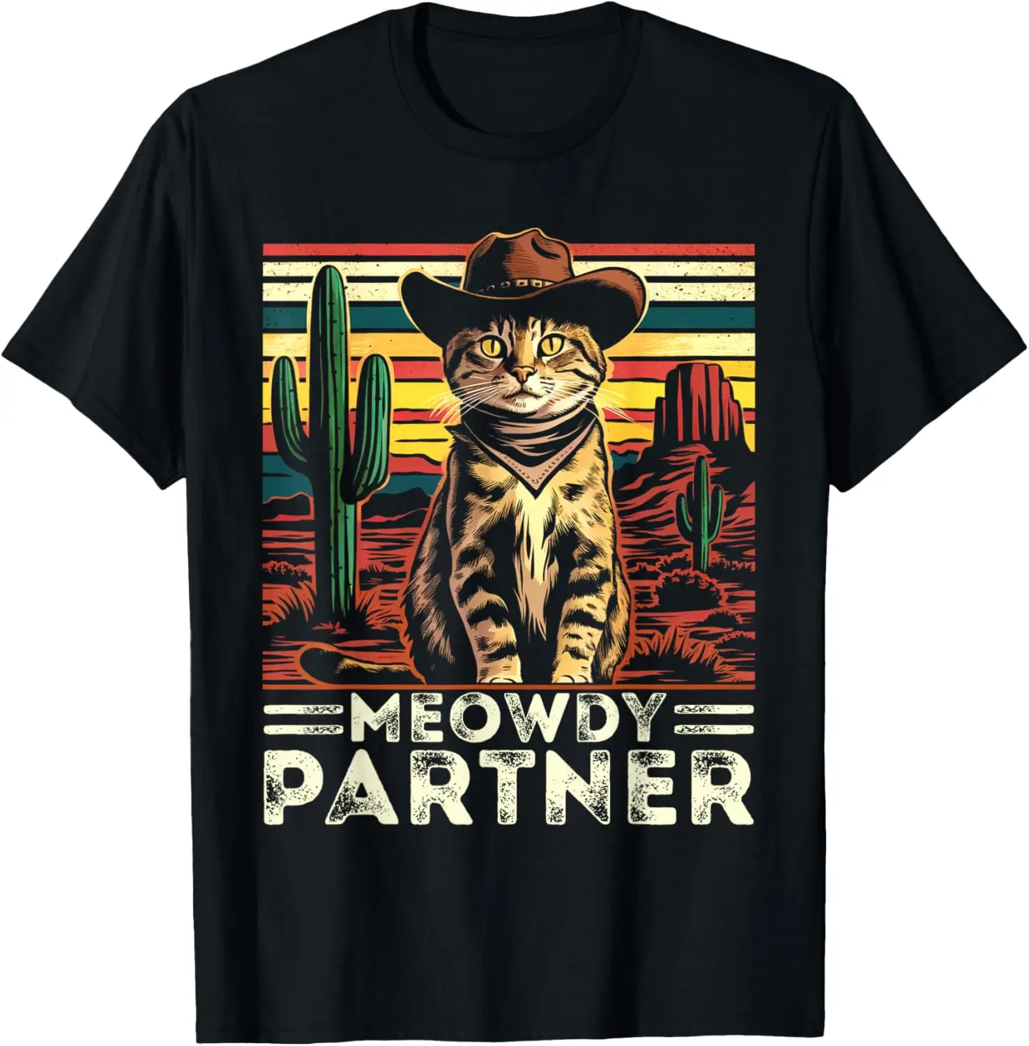 Винтажная Футболка Meowdy Partner с ковбойским котом