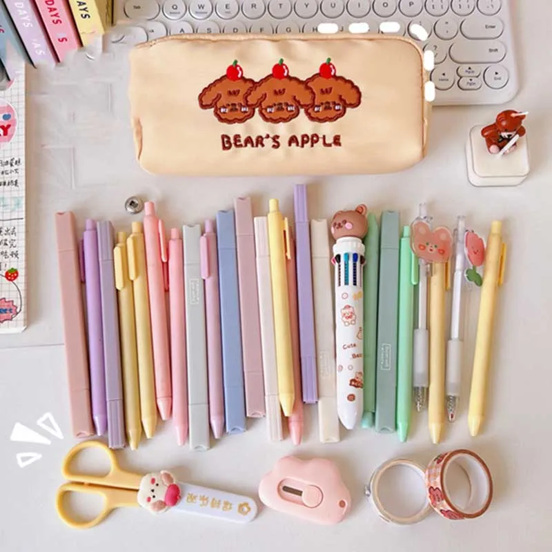 

Cartoon Embroidery Pencil Case Cute Cartoon Pencilcases Girls Pencil Bags Stationery Supplies Portable Makeup Cosmetic Bag Box