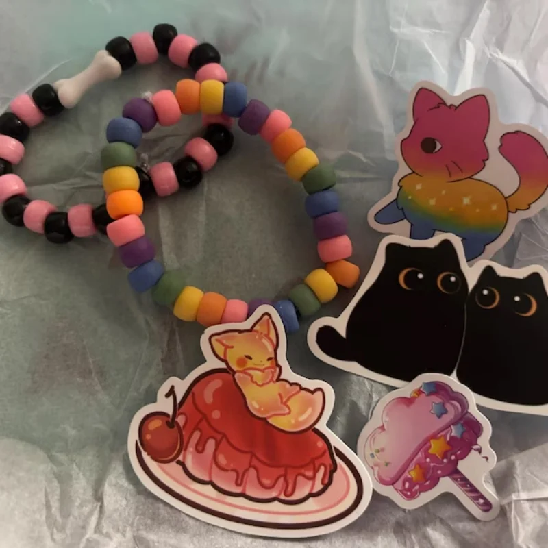 Фото Пара разноцветных радужных браслетов Kandi Y2K — милый шарм из кости, подарок любителю собак, праздничный подарок Qixi №2