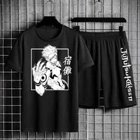 jujutsu kaisen t shirt set oversized t shirt short sleeve sweatpants mens sets anime print casual summer mens tracksuit