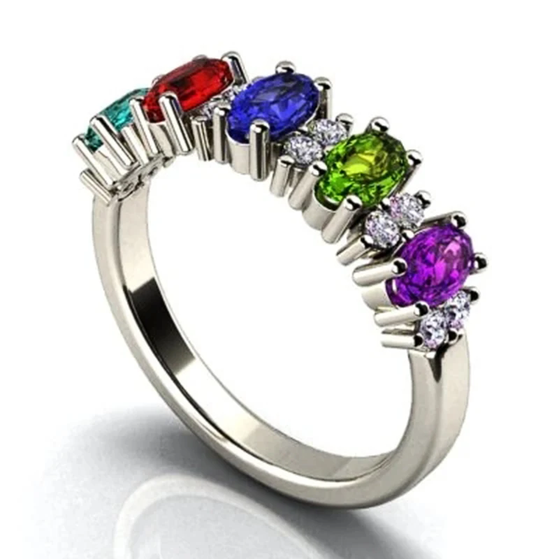 

Rainbow Cubic Zirconia Rings for Women Brilliant Colorful CZ Wedding Bands Female Rings Engage Party Luxury Jewelry 2022