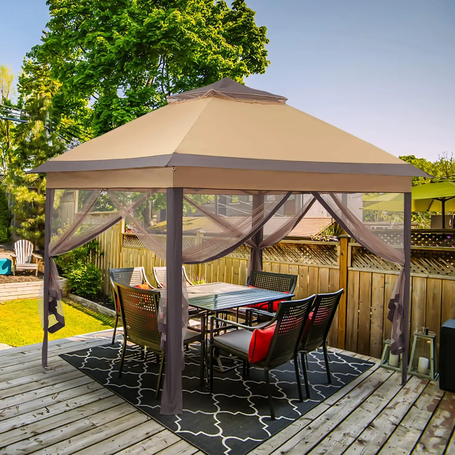 

Gazebo 2-Tier Outdoor Pop up Canopy Tent with Netting Sidewalls Brown