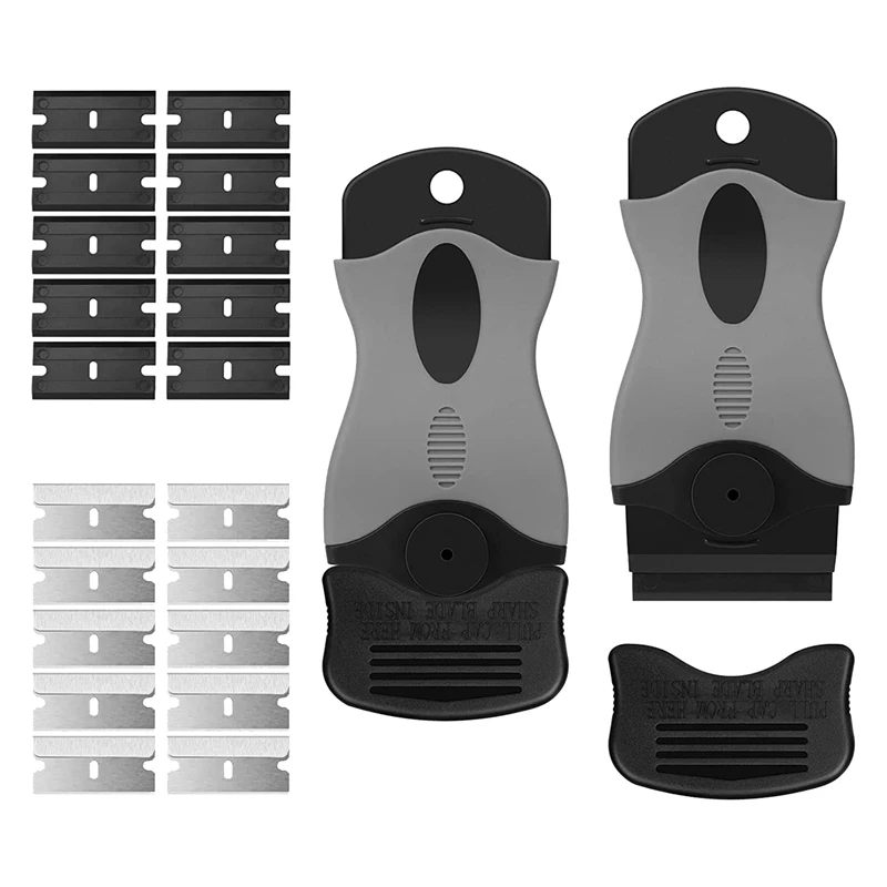 

2 Pack Blade Scraper Shovel Razor Blade Scraper With 10PCS Metal Blades And 10PCS Plastic Blades For Stickers, Labels
