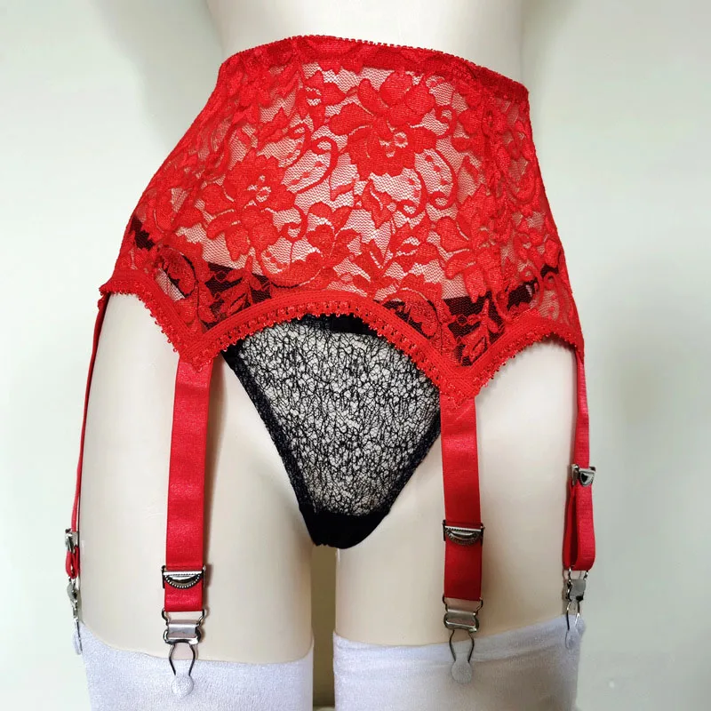 Sexy 6 Straps Garter Belt Embroidered Lace Suspender Belts for Women Lingerie Stockings Pantyhose