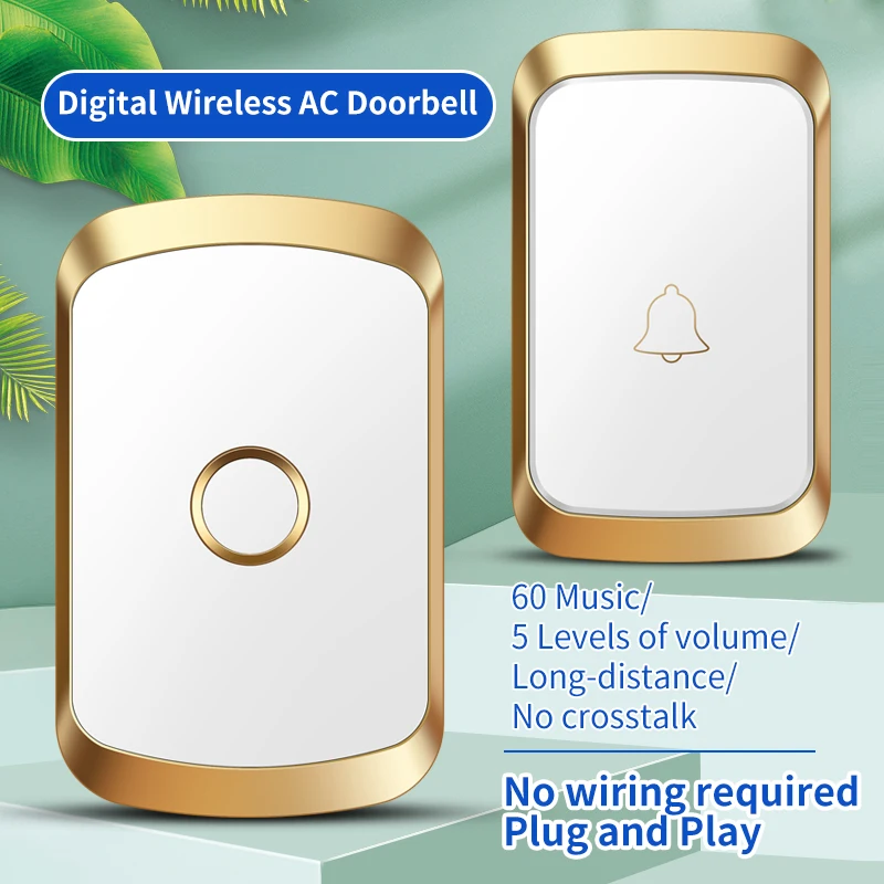 

CACAZI Intelligent Wireless Doorbell for Home Waterproof 300M Remote 60 Chime 110DB EU UK US AU Plug Smart Door Bell Battery