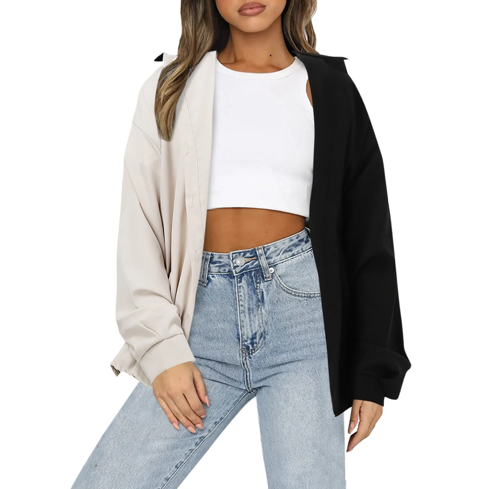 

Женские повседневные однотонные дышащие большого размера с лацканами и пуговицами