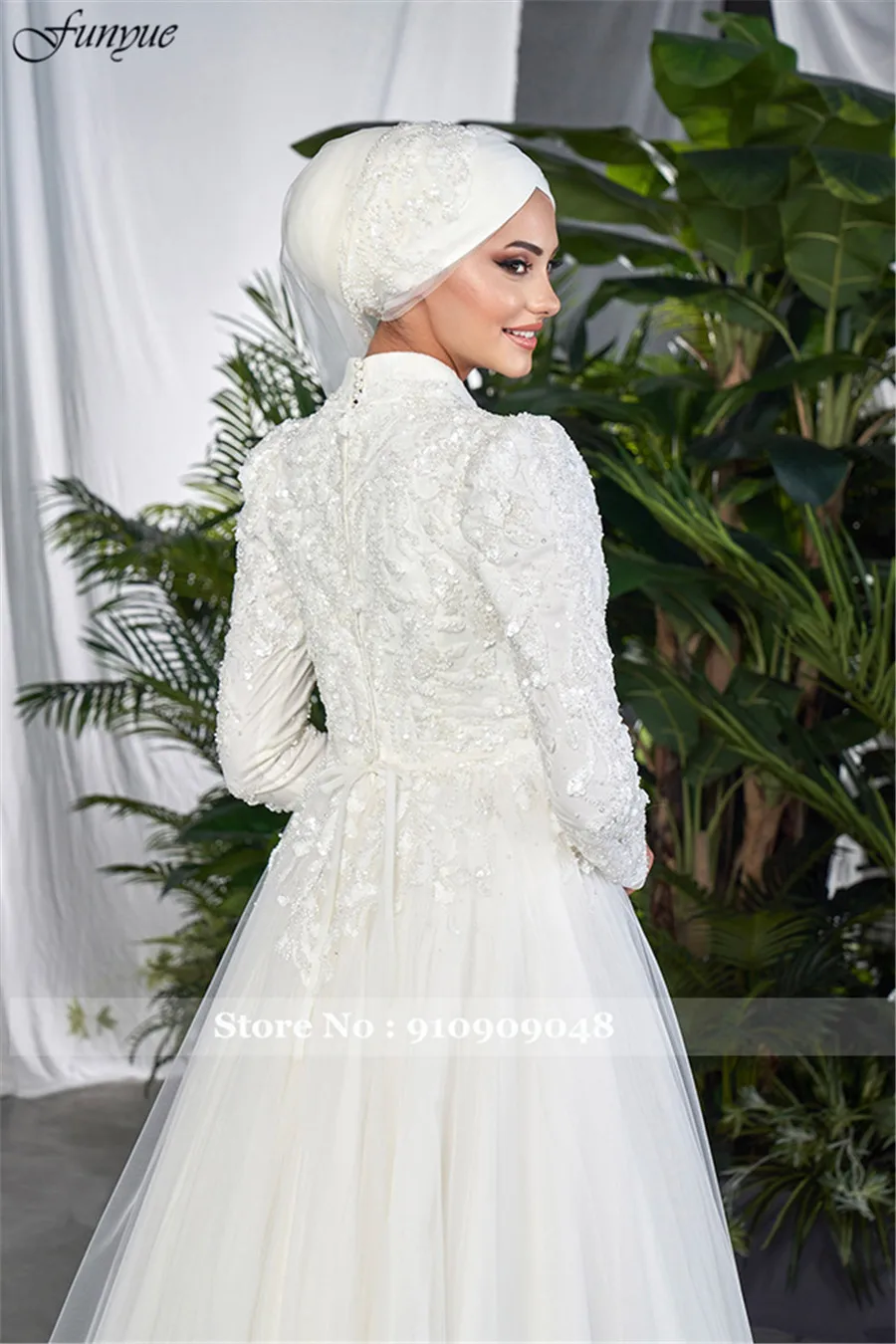 Funyue Vestidos De Novia трапециевидное тюлевое кружевное мусульманское свадебное платье