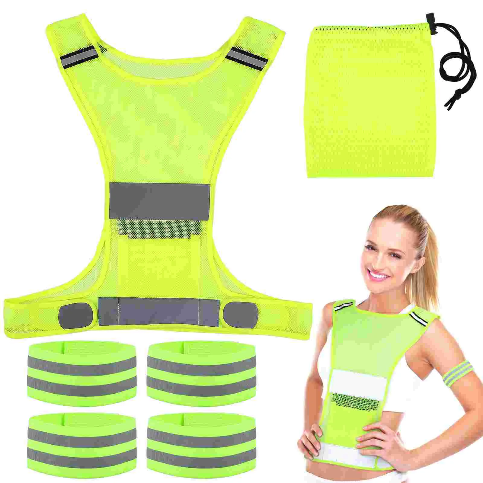 

Vest Orange Reflective Mesh Running Men Including Net Bands Women Highlight Strip Pockets Work