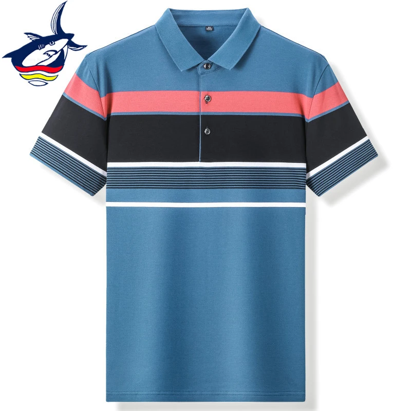 

Brand Men's Polo Shirts High Quality Summer Short Sleeve Striped Cotton Polo Men Tace & Shark Polo Shirt Plus Size 4XL