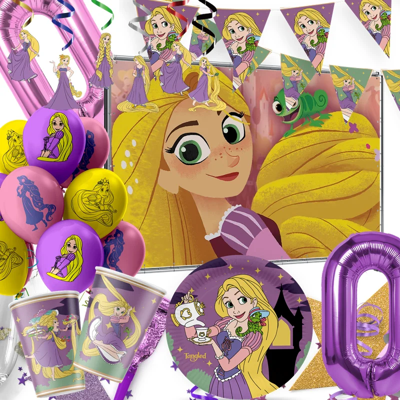 

Disney Tangled Rapunzel Princess Party Birthday Supplies Decor BackdropTableware Banner Paper Plate Cup Baby Shower Foil Balloon