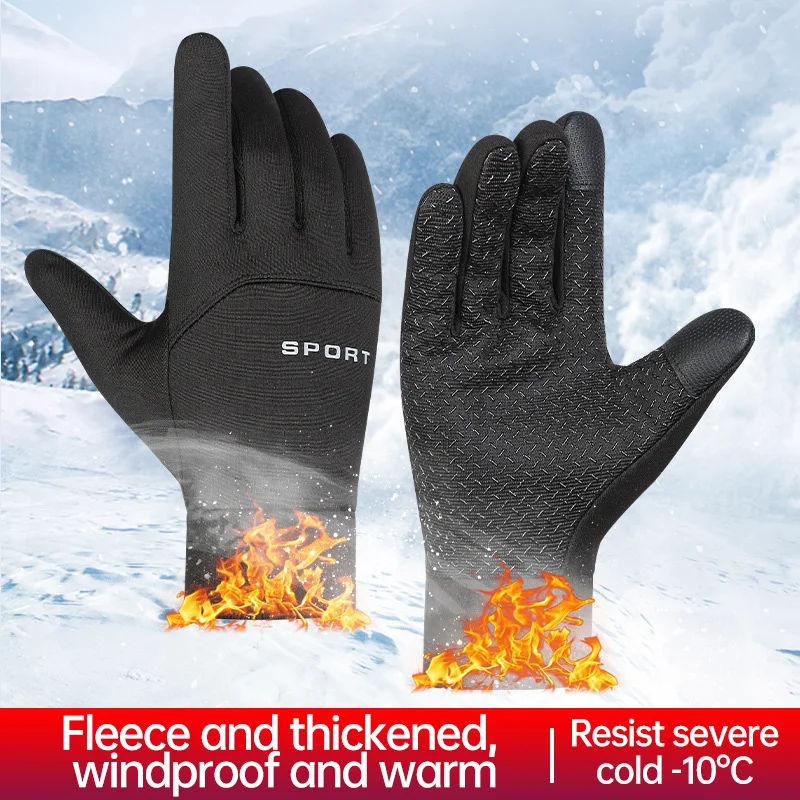 

Black Winter Gloves Warm Full Fingers Waterproof Cycling Outdoor Sports Running Motorcycle Ski Touch Screen Fleece Glove Guantes