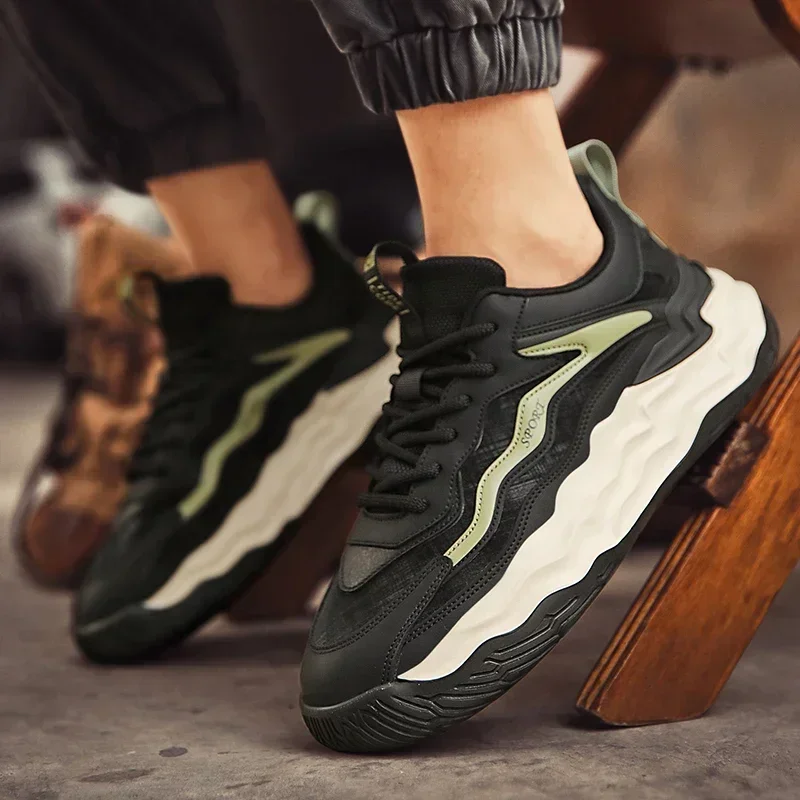 

2023 Trend Shoes for Male Lace Up Men's Vulcanize Shoes Casual Male Sneakers Sewing Mixed Colors Round Toe Platform Men's Shoes