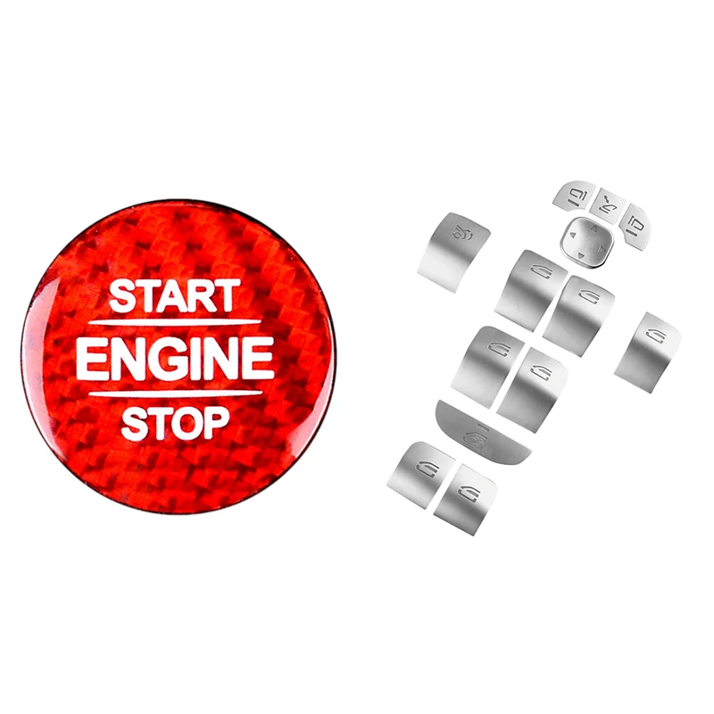 

1 Pcs Carbon Fiber Engine Start Button Sticker & 13 Pcs Car Door Armrest Panel Covers Buttons