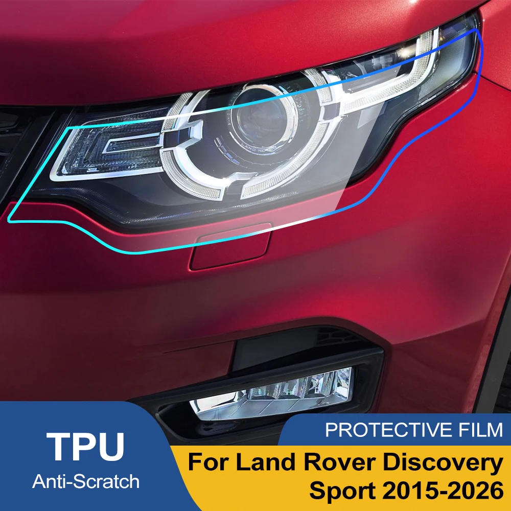 Фото Защитная пленка из ТПУ/ППФ для фар Discovery Sport 2015-2026, глянцевая, дымчато-черная, предварительно вырезанная, антицарапийная, виниловый комплект №1
