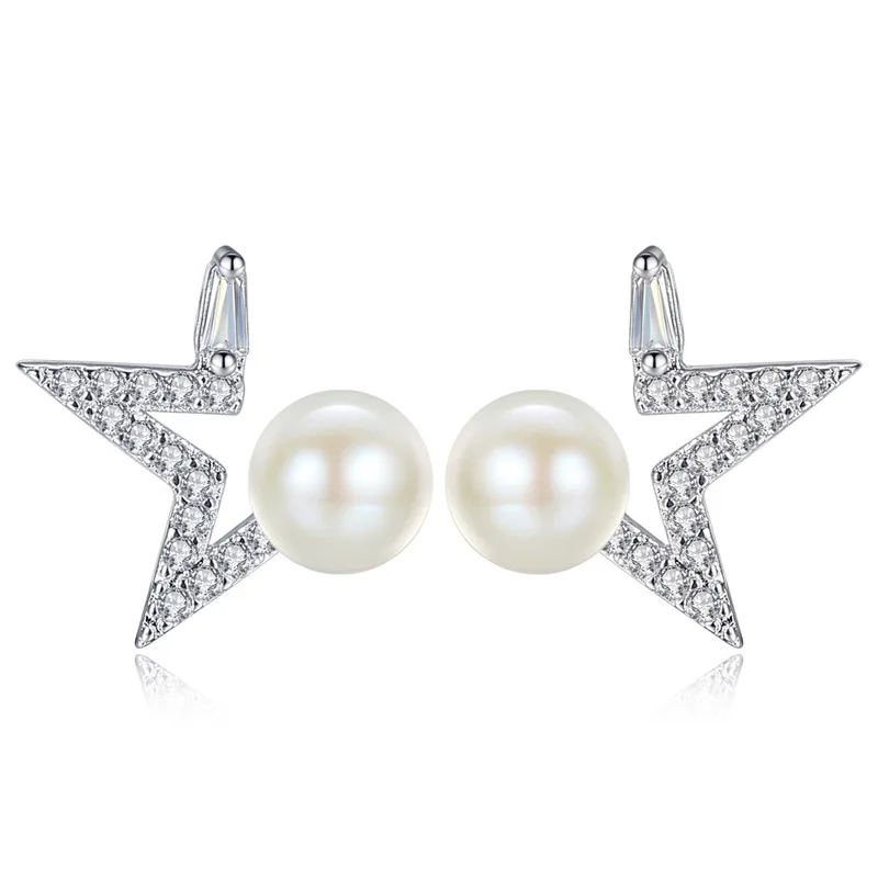 

Pave Star with Pearl Stud Earring For Women Wedding Party Gift Lady Girl Fashion Zircon Jewelry