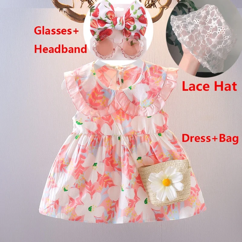 Dress for Baby Girl 1 Year Old Sunflower     Summer Flower  + Bag Cute Outfit   Holiday Lace Hat