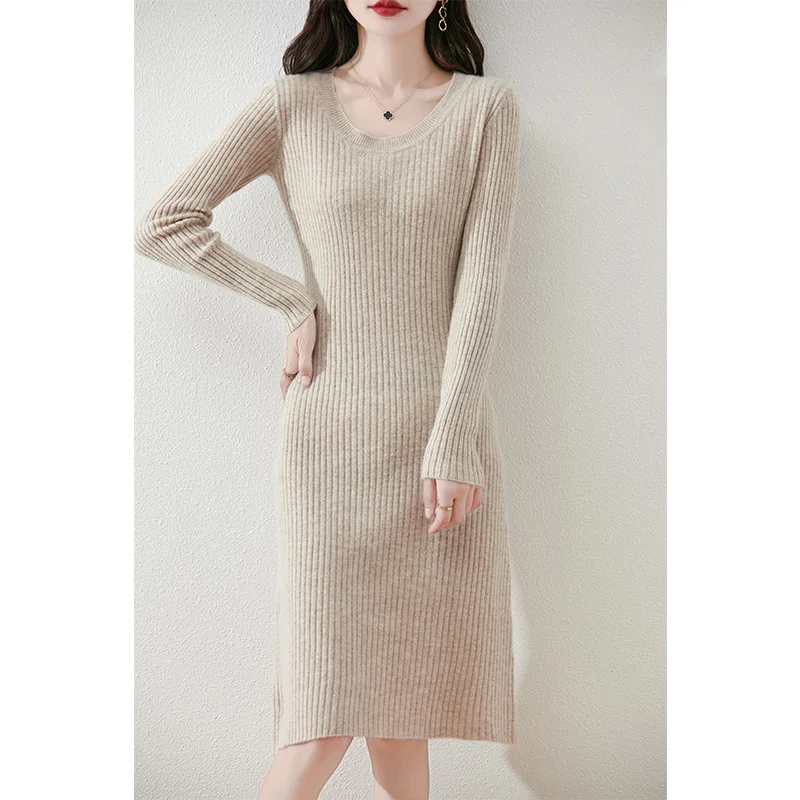 Вязаные женские платья из 100% шерсти осень/зима 2023 новое модное теплое платье