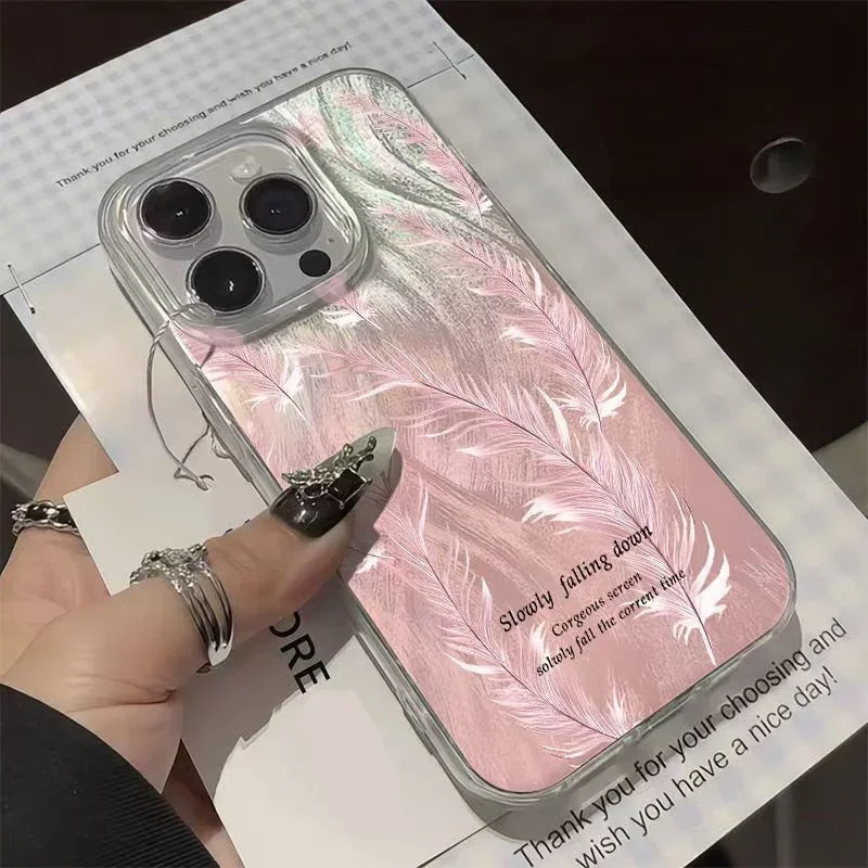 Жесткий противоударный чехол для телефона Pink Feather Aurora Samsung Galaxy S22 S23 S24 FE S25 Plus Ultra A53