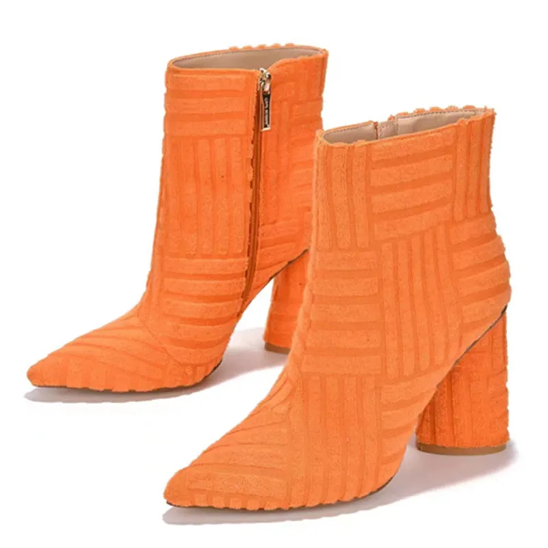 

Женские ботильоны с острым носком, зеленые ботинки из денима на квадратном каблуке, с молнией сбоку, в римском стиле, весна-осень 2023