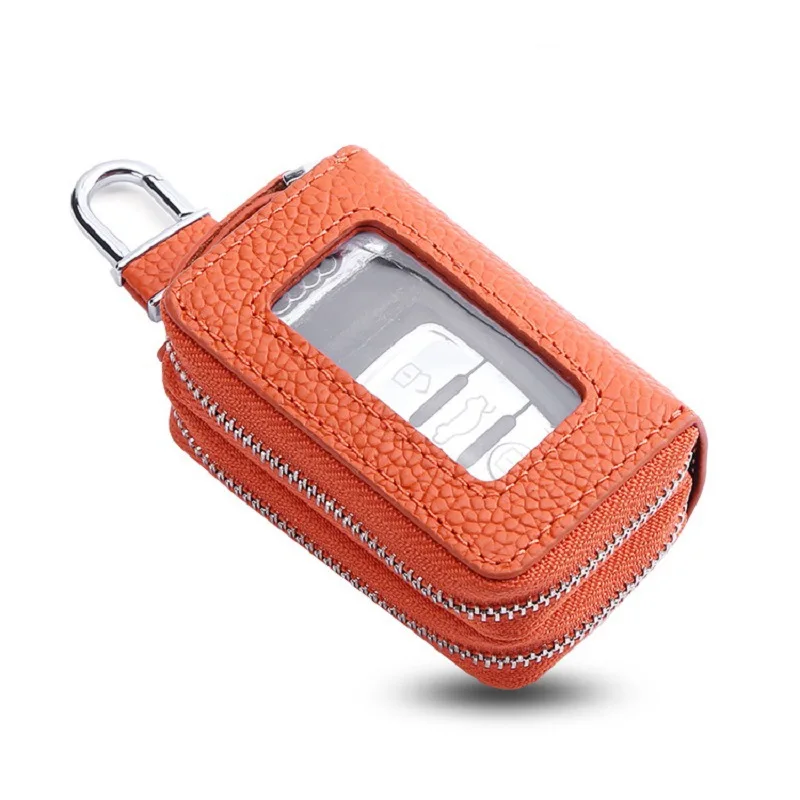 

Double Zipper Car Key Case Leather Utility Vehicle with Cowhide Key Case