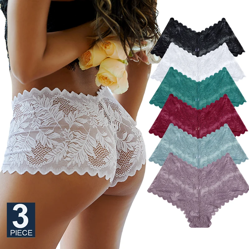 

FINETOO 3PCS/Set Women Floral Lace Panties High Waist Briefs Sexy Lingerie Pantys S-XL Underpants Female Underwear Intimates
