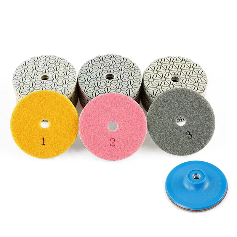 

4Pcs 4 Inch 100mm 3-Steps Diamond Wet Polishing Pads Set For Granite Stone Concrete Marble Quartz Grinding Disc Abrasive Wheel