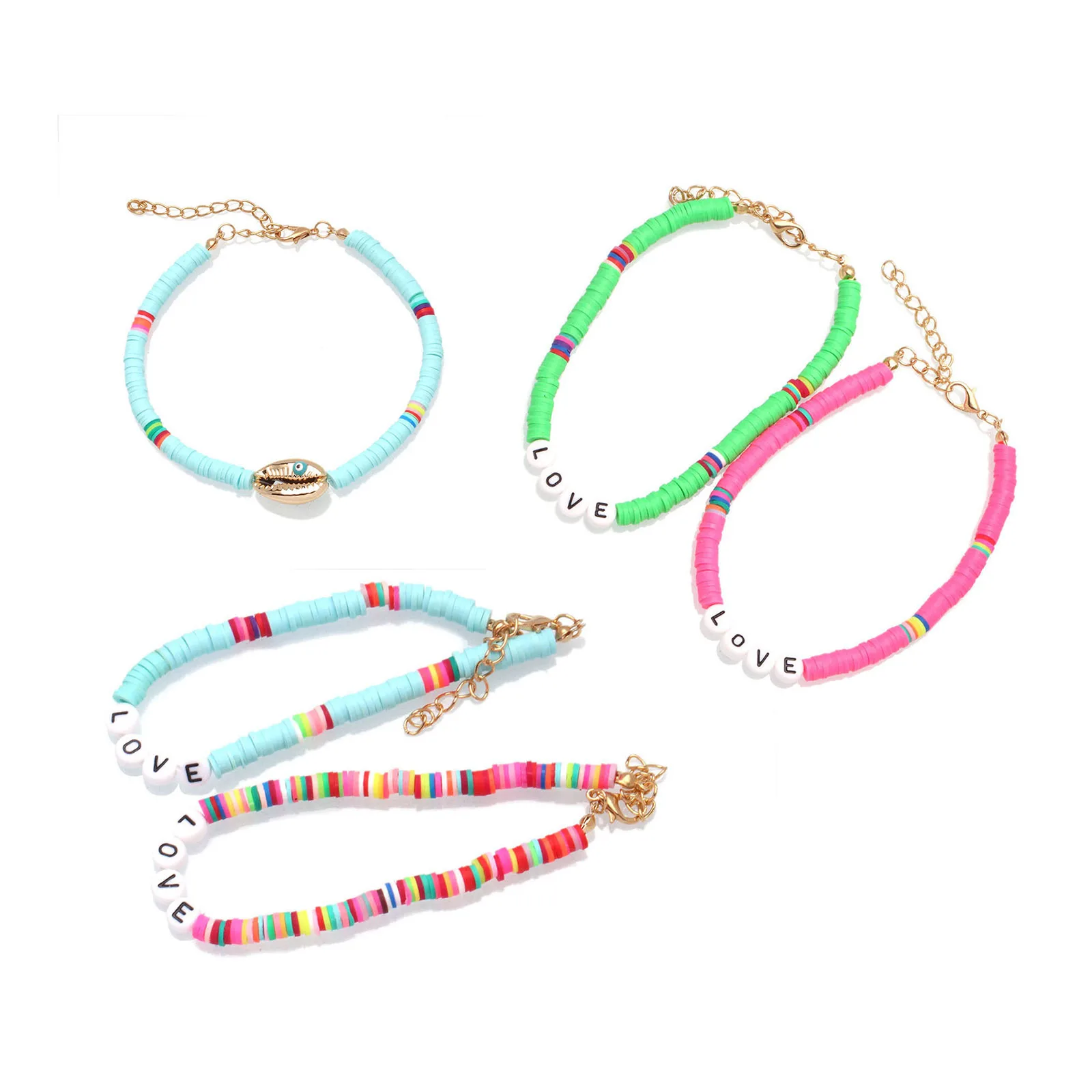 

1 Piece Bohemia Summer Colorful Clay with letters"LOVE" Ankle For Women Boho Ocean Barefoot Beach On Leg Bracelet Female Sandals