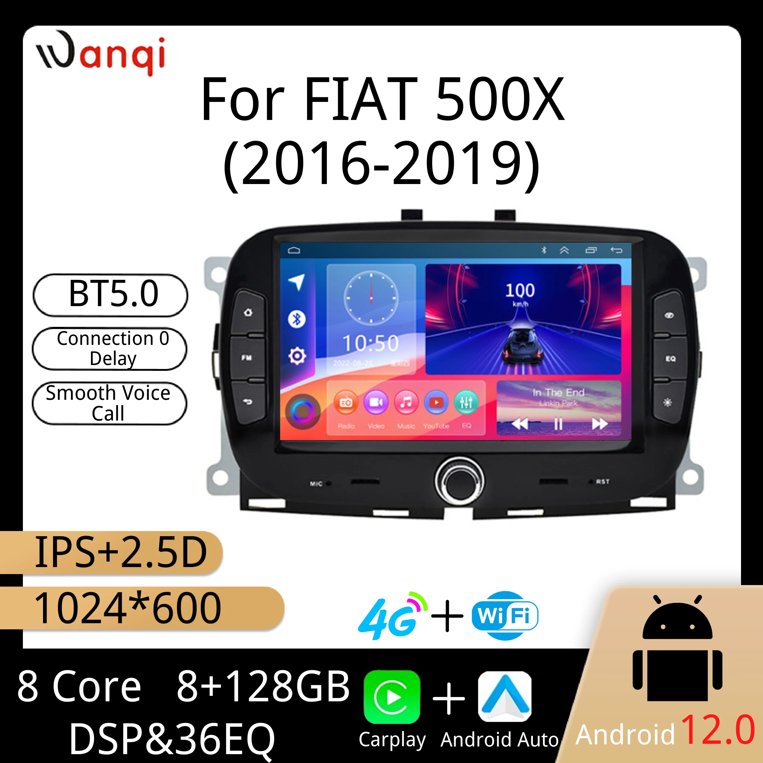 Wanqi Android 12,0 4G + WIFI 8 ядер 8 + 128 Гб Carplay + Android Auto DSP GPS навигация автомобильное радио для FIAT 500X (2016-2019)
