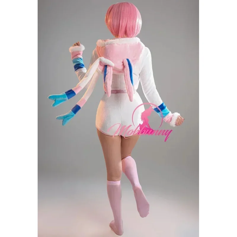 WAT Mobbunny PM Derivative Сексуальное пушистое боди с капюшоном Deep V Kawaii Цельный комбинезон