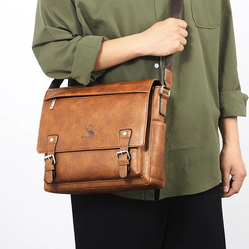 Vintage Men PU Leather Shoulder Bags High Capacity Handbag Tote Bag Travel Crossbody Bag Waterproof Messenger Bag For Male