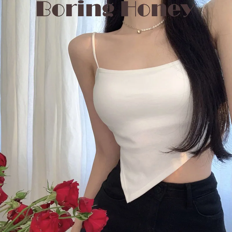 

Boring Honey Summer Clothes For Women Irregular Short Tank Tops Sexy Base Shirt Crop Top Women Sleeveless Triangle Camis Tops