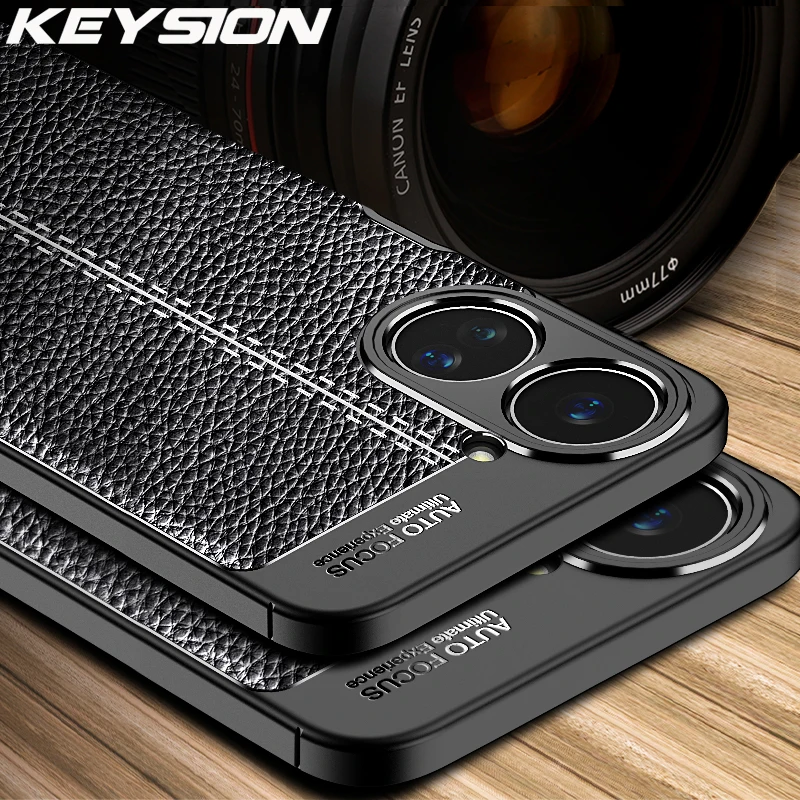

KEYSION Shockproof Case for Realme 10 4G 10 Pro+ Leather Texture Soft Silicone Phone Back Cover for OPPO Realme 9i 5G 10 5G