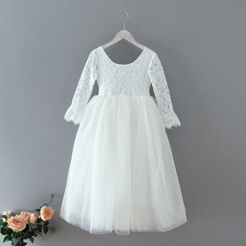 

Детское кружевное шифоновое платье с длинным рукавом, цельнолетнее платье для девушек, оригинальное платье для выступлений