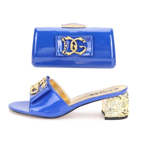 High Quality African Nigeria Summer Latest Ladies High Heel Slippers Fashion Simple Slippers and Bag Sets