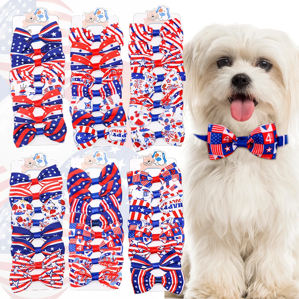 

8PCS/SET Festival Dog Decorate Pet Dog Bowtie Dog Collar American Independence Day Adjustable Dog Cat Collars Dog Accessory