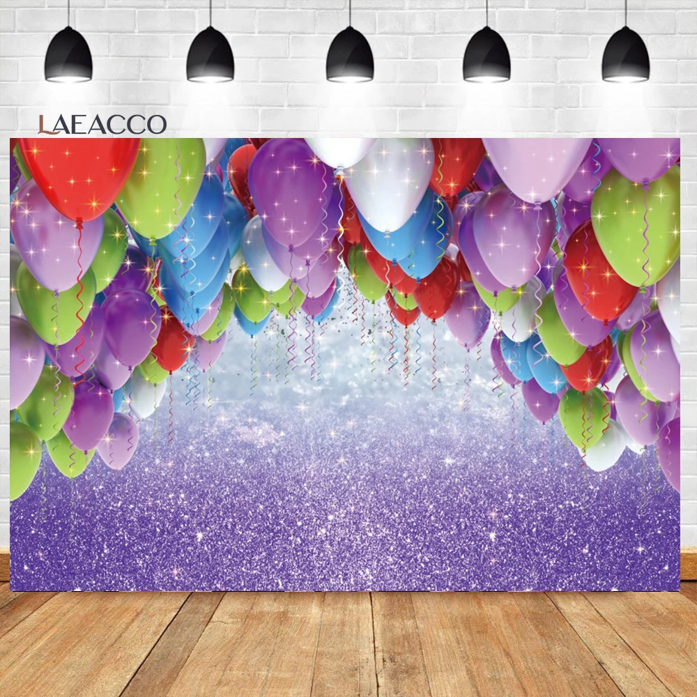 

Красочные воздушные шары Laeacco, Фиолетовый Блестящий светлый светильник для дня рождения, Свадебный декор, портрет для девочек, индивидуальн...