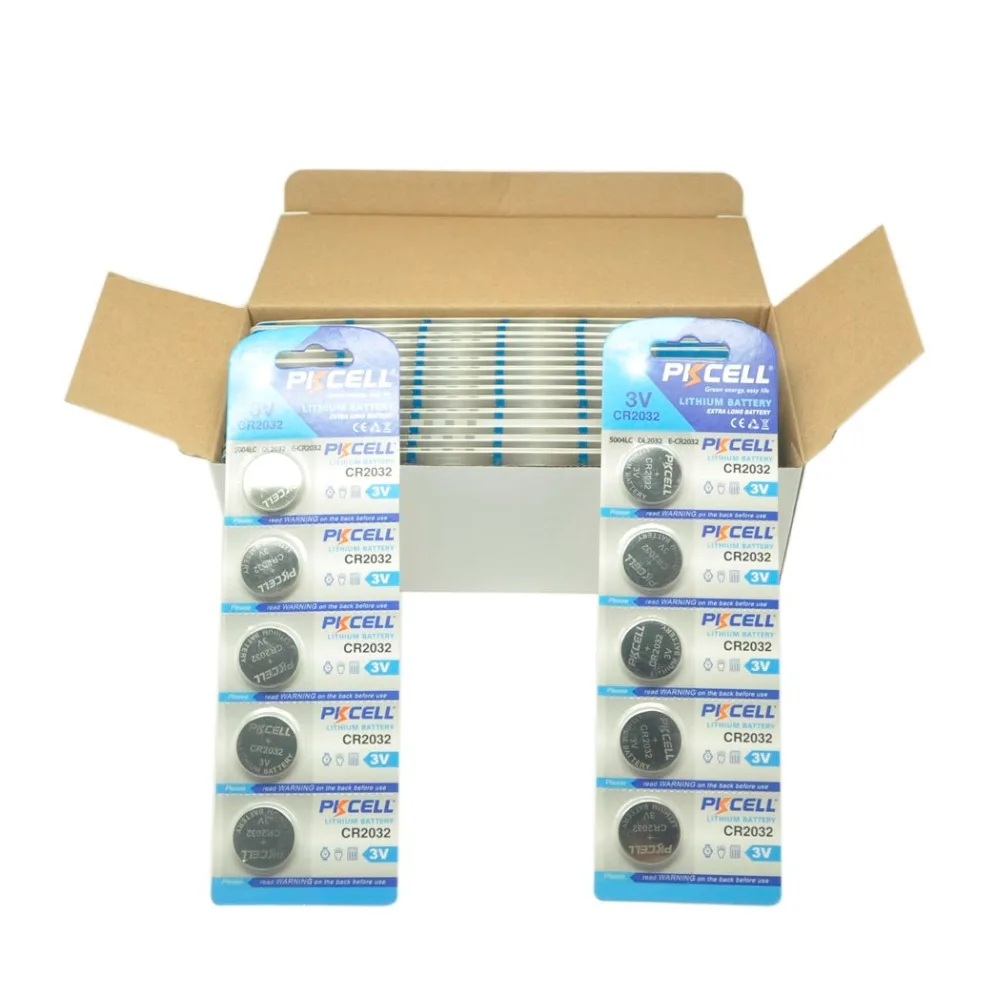 

NEWCE 100Pcs/20card PKCELL 3V Battery CR2032 Lithium Button Battery BR2032 DL2032 CR 2032 Button Coin Cell Watch Batteries