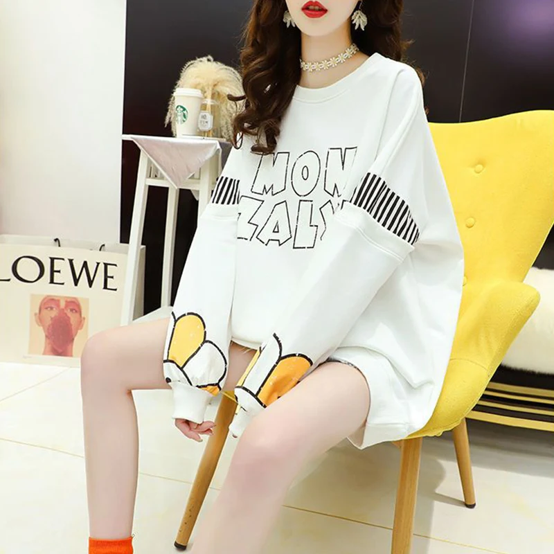 2022 Autumn Winter Streetwear Kawaii Cartoon Print Loose Casual Sweatshirt Ladies Harajuku Y2K Pullover Top Women Trend Jumpers